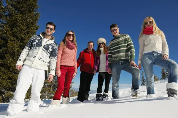 Gli amici si divertono in inverno sulla neve fresca — Foto Stock