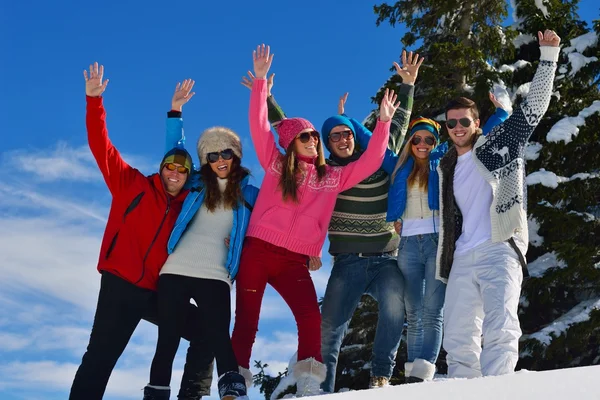 Friends have fun at winter on fresh snow — Stock Photo, Image