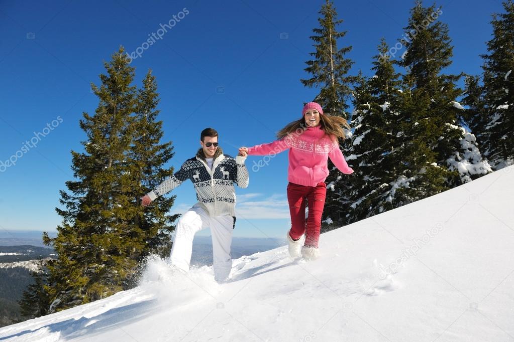 Couple in winter snow scene