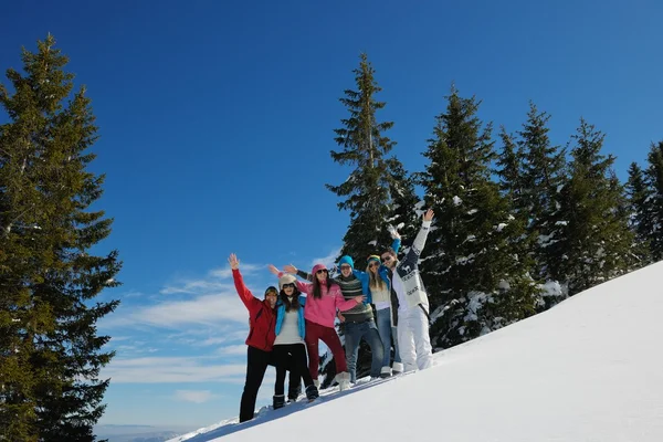 Friends have fun at winter on fresh snow — Stock Photo, Image