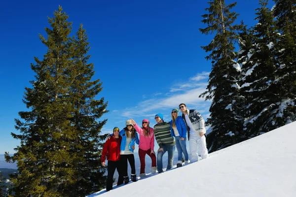 Freunde haben Spaß im Winter auf Neuschnee — Stockfoto