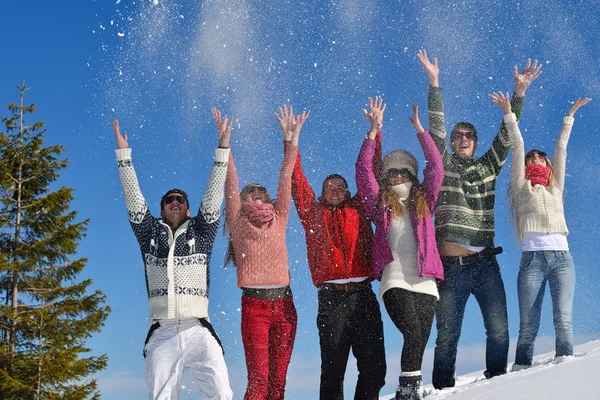 Freunde haben Spaß im Winter auf Neuschnee — Stockfoto