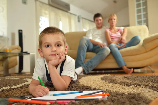 Family drawing at home — Stock Photo, Image