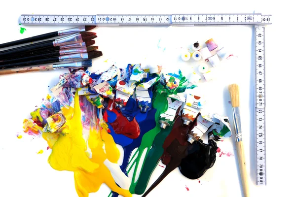 Paints and artist brushes — Stock Photo, Image