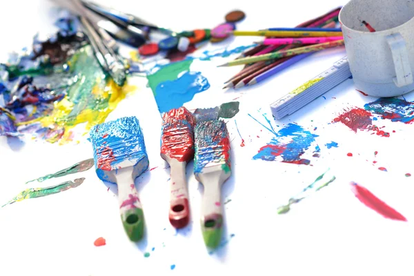 Paints and artist brushes — Stock Photo, Image