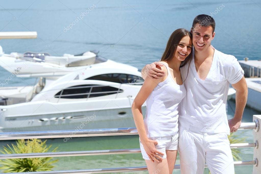 Young couple at yacht