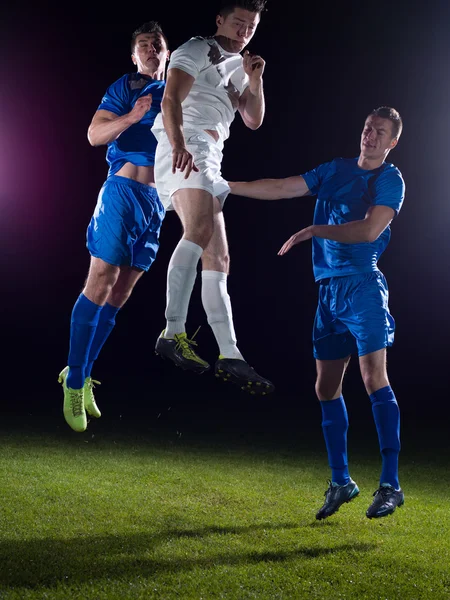 Soccer players doing kick with ball — Stock Photo, Image