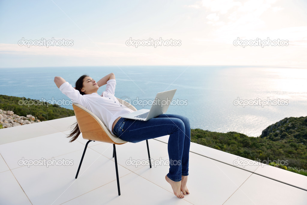 Woman working on laptop