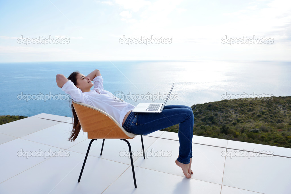 Woman working on laptop