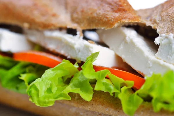 Sandwich close up with vegetables and cheese — Stock Photo, Image