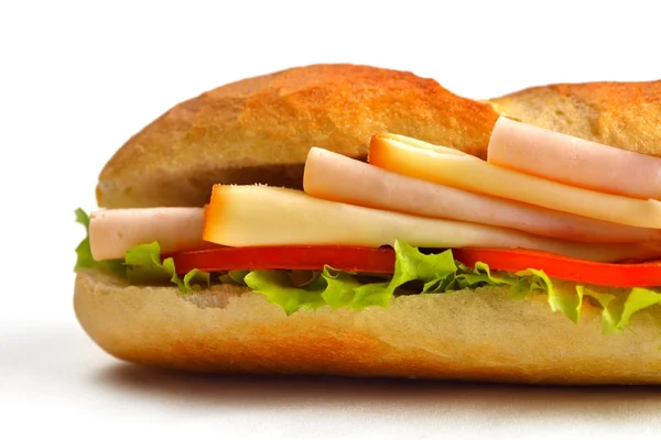 Sandwich på nära håll med grönsaker och kött — Stockfoto