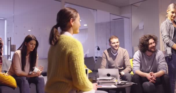 Pregnant Businesswoman Leads Creative Meeting Of Diverse Business Team In Modern Coworking Open Space Office, Disabled coworker in a wheelchair attending education or business training — Stock Video