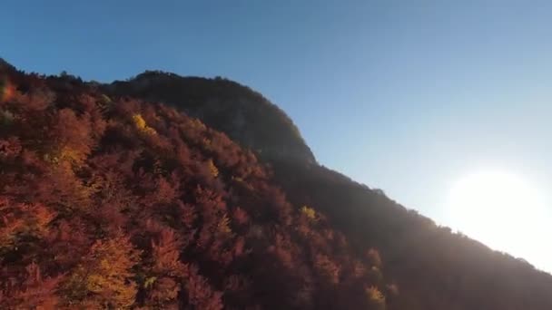 Inspirujące widoki z lotu ptaka na kinematograficzny spokojny górski las krajobrazowy i krajobraz. Podróż. Lot swobodny. — Wideo stockowe