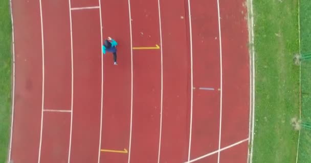 Cinematic Shot Young Arab Sportswoman Athletic Body Hijab Running Stadium — Stock Video