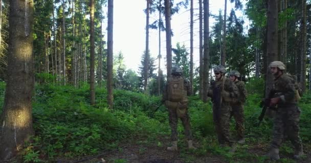 Ormanda Tüfekten Nişan Alan Askerler Arka Planda Duman Askeri Ordu — Stok video
