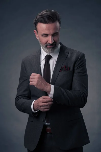 Portrait Successful Stylish Elegant Senior Businessman Grey Beard Casual Business — Stock Photo, Image