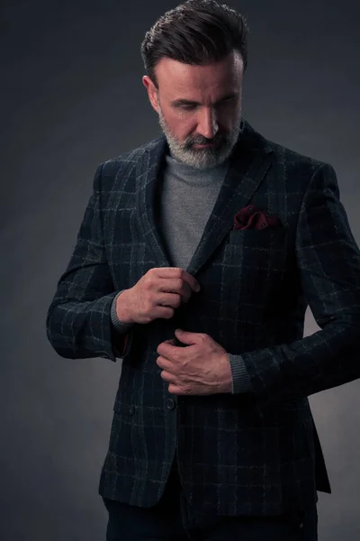 Portrait Successful Stylish Elegant Senior Businessman Grey Beard Casual Business — Stock Photo, Image