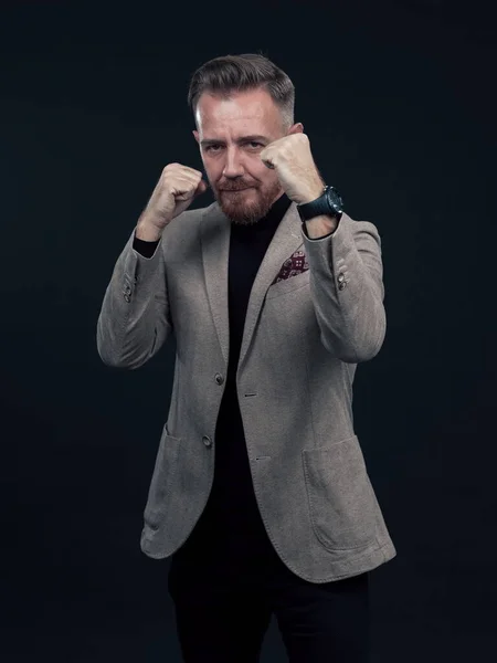 Retrato Elegante Homem Negócios Sênior Elegante Com Uma Barba Roupas — Fotografia de Stock