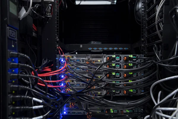 Network Server Room Closeup Fiber Optic Hub Switch Digital Communications — Stockfoto