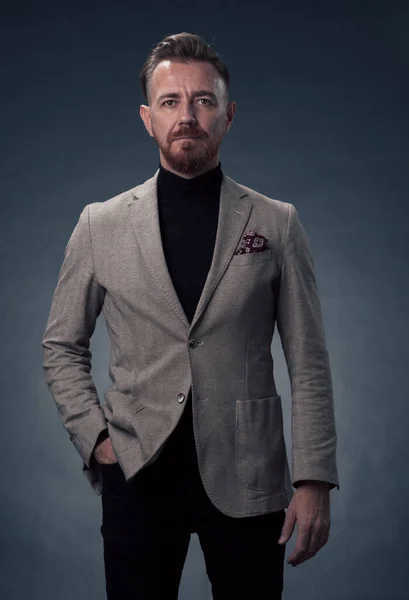 Portrait Stylish Elegant Senior Businessman Beard Casual Business Clothes Photo — Stock Photo, Image
