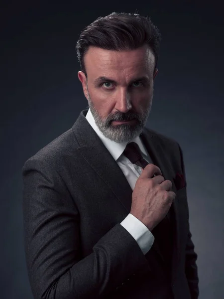 Portrait Stylish Elegant Senior Businessman Beard Casual Business Clothes Photo — Fotografia de Stock