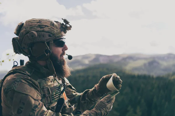 War Concept Bearded Soldier Uniform Special Forces Dangerous Military Action — Stock Photo, Image