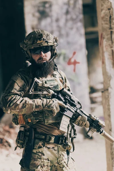 Bearded Soldier Uniform Special Forces Dangerous Military Action Dangerous Enemy — Stock Photo, Image