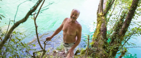 Retrato Saludable Sonrisa Feliz Anciano Anciano Caucásico Abuelo Anciano Parque — Foto de Stock