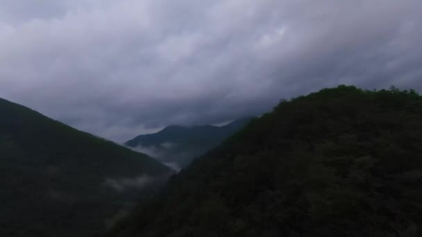 Luchtfoto Vliegen Boven Weelderig Groen Tropisch Regenwoud Berg Met Regenwolk — Stockvideo