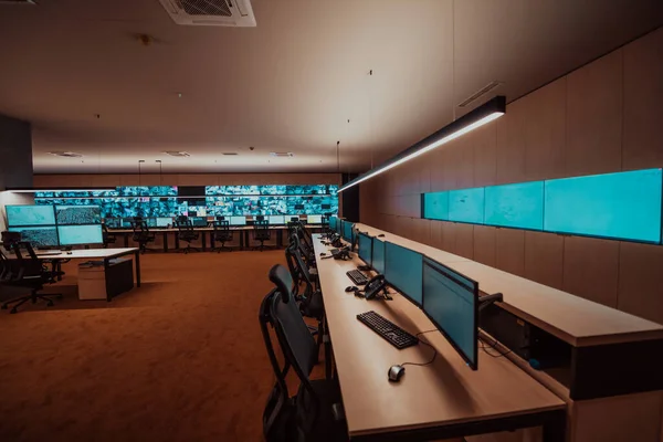 Empty Interior Big Modern Security System Control Room Workstation Multiple — Stock Fotó