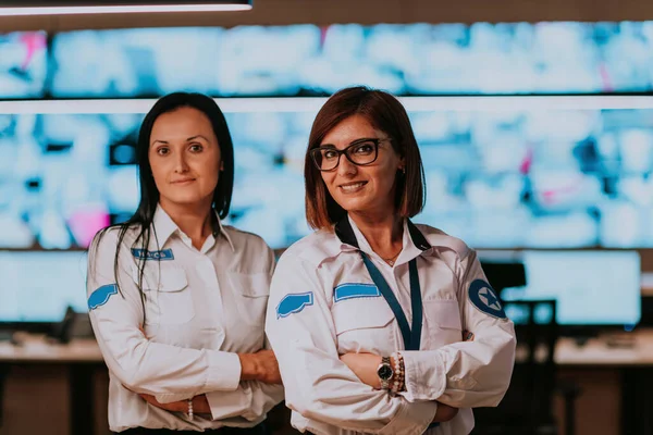 Group Portrait Female Security Operator While Working Data System Control — Stock Photo, Image