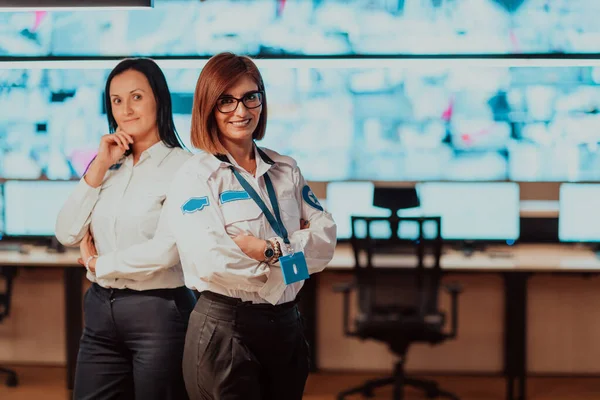 Group Portrait Female Security Operator While Working Data System Control — Stock Fotó