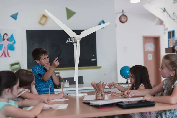 Elementary School Stem Robotics Classroom Diverse Group Children Building Programming — Zdjęcie stockowe