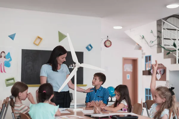 Elementary School Stem Robotics Classroom Diverse Group Children Building Programming — Stock Photo, Image