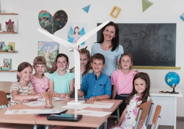 Elementary School Stem Robotics Classroom Diverse Group Children Building Programming — Stock Photo, Image