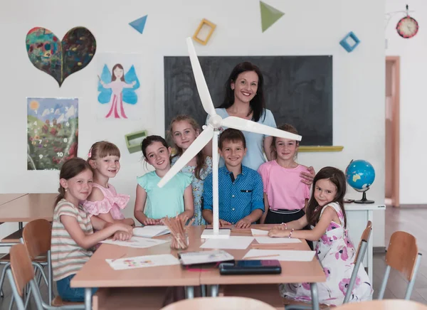 Elementary School Stem Robotics Classroom Diverse Group Children Building Programming — Stock Photo, Image