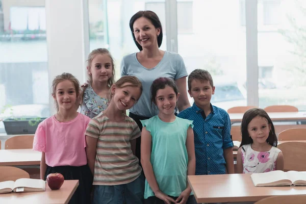 Portrait Children Preschool Institution Teacher Torn Classroom Selective Focus High — Foto Stock