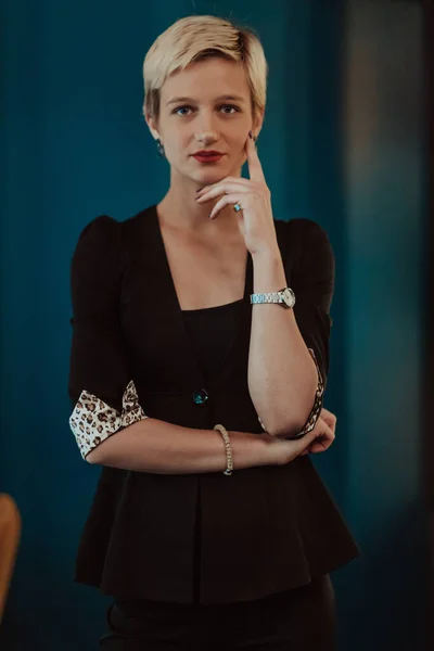 Pretty Business Woman Successful Confidence Modern Blue Mat Background Selective —  Fotos de Stock
