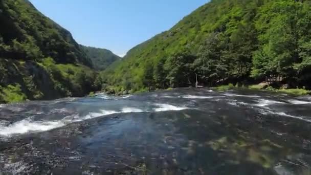 Fast Extreme Dive Flight Epic Waterfall Exotic Una River Aerial — Wideo stockowe