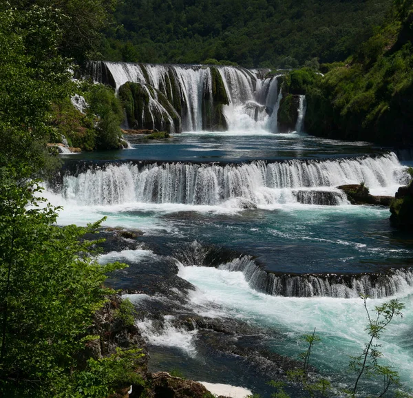 Magnificent Waterfall Called Strbacki Buk Beautifully Clean Drinking Una River — ストック写真