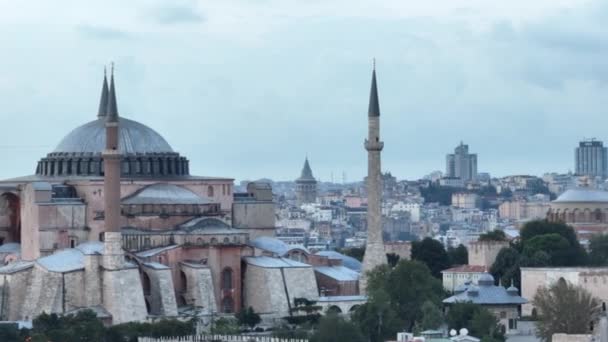 Establishing Orbiting Aerial Drone Shot Hagia Sophia Holy Grand Mosque — Vídeos de Stock