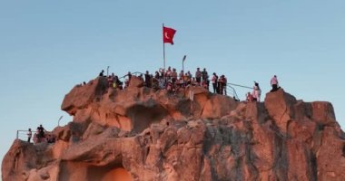 Terrace roof top morning sunrise and balloons fly at Cappadocia, Goreme, Turkey.