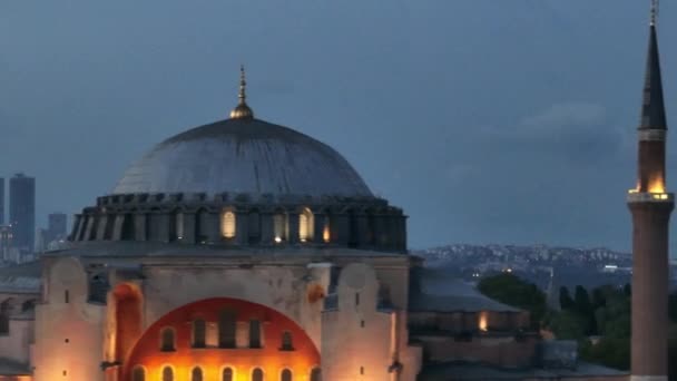 Establishing Orbiting Aerial Drone Shot Hagia Sophia Holy Grand Mosque — Stock Video