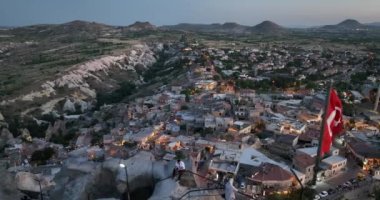 Terrace roof top morning sunrise and balloons fly at Cappadocia, Goreme, Turkey.