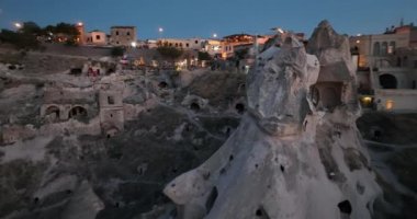 Terrace roof top morning sunrise and balloons fly at Cappadocia, Goreme, Turkey.