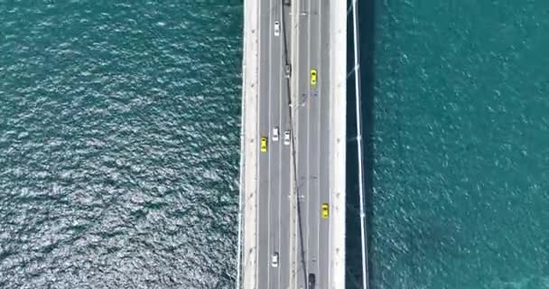 Istanbul Bosphorus Bridge City Skyline Background Turkish Flag Beautiful Sunset — Vídeo de Stock