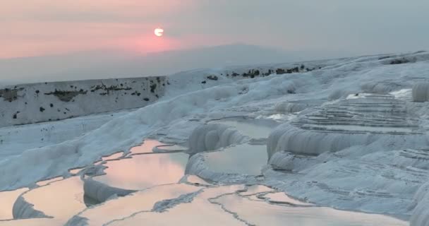 Pamukkale Travertines Cinematic Aerial Drone Footage Turkish Famous White Thermal — Vídeos de Stock