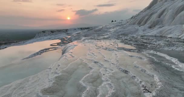 Pamukkale Travertines Cinematic Aerial Drone Footage Turkish Famous White Thermal — Vídeo de Stock