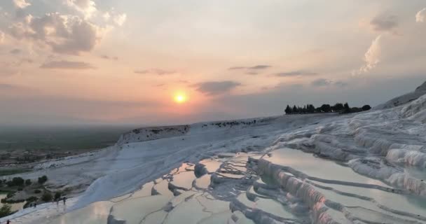 Pamukkale Travertines Cinematic Aerial Drone Footage Turkish Famous White Thermal — Vídeo de stock