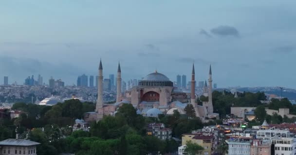 Establishing Orbiting Aerial Drone Shot Hagia Sophia Holy Grand Mosque — Stock video